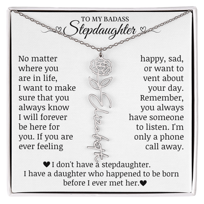 To My Badass Stepdaughter, Name Flower Necklace