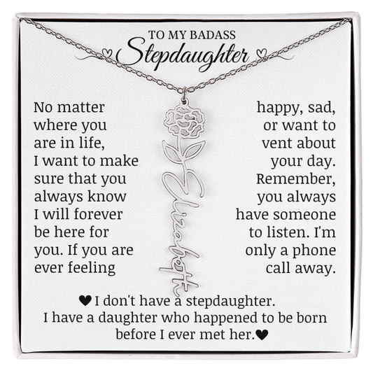 To My Badass Stepdaughter, Name Flower Necklace