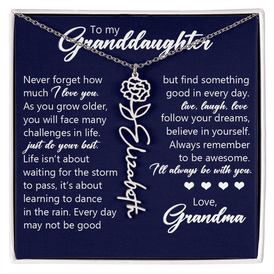 To My Granddaughter, Name Flower Necklace