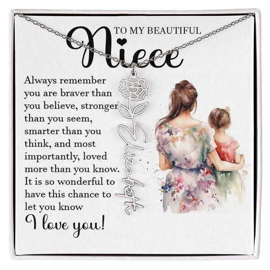 Niece Gift, Name Flower Necklace