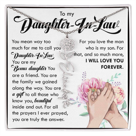 Daughter In Law Gift, Name Flower Necklace
