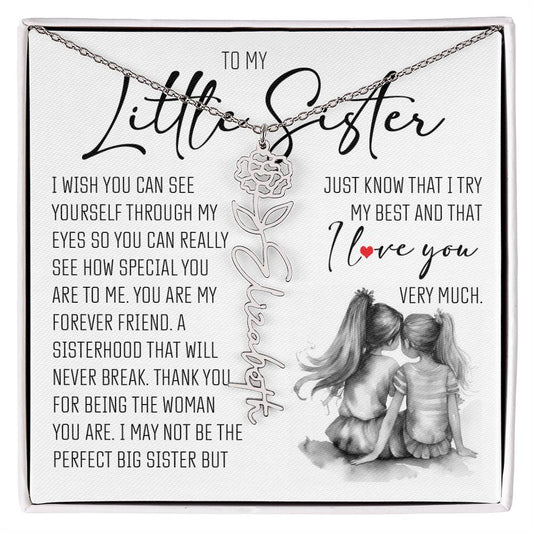To My Little Sister, Name Flower Necklace