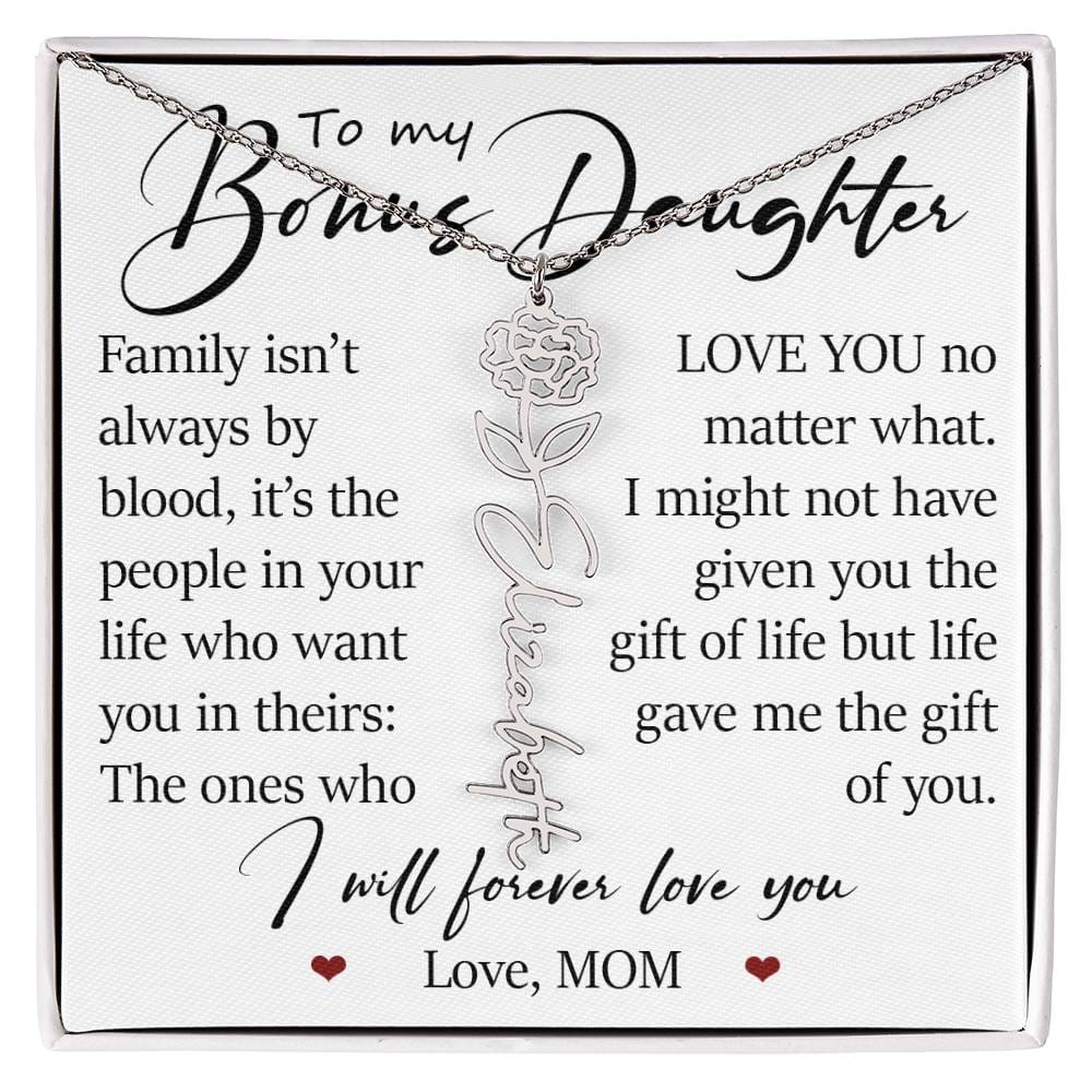 Bonus Daughter Gift, Custom Name Flower Birth Month Necklace