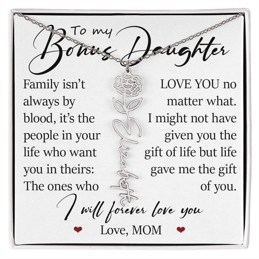 Bonus Daughter Gift, Custom Name Flower Birth Month Necklace
