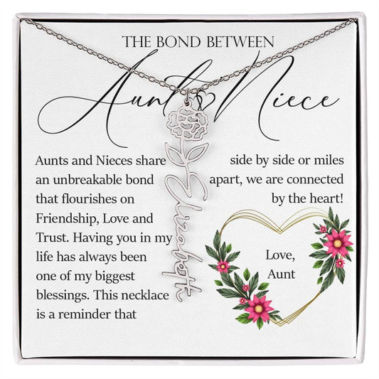 Aunt and Niece Gift, Name Flower Necklace