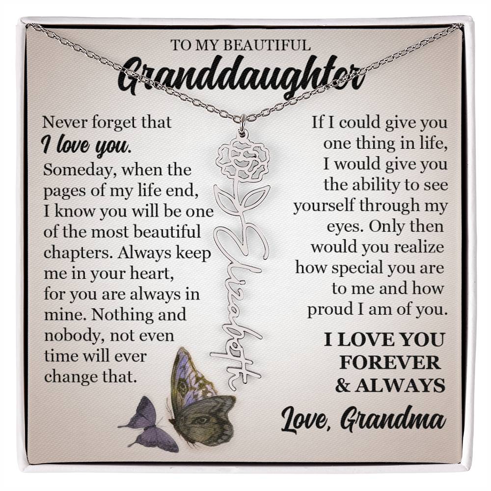 To My Beautiful Granddaughter, Custom Name Flower Necklace