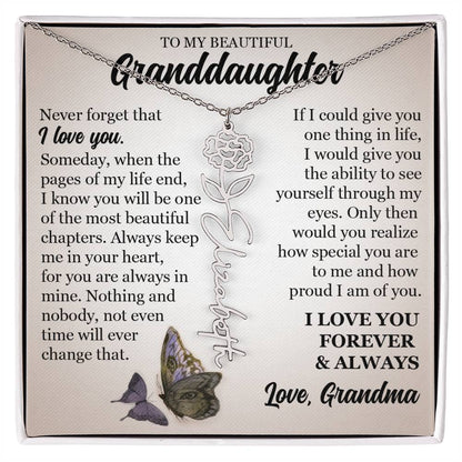 To My Beautiful Granddaughter, Custom Name Flower Necklace