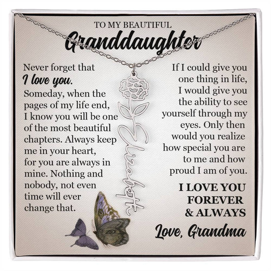 To My Beautiful Granddaughter, Custom Name Flower Necklace