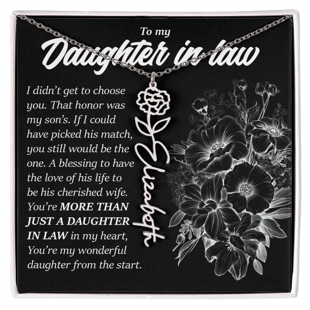 Daughter In Law Gift, Custom Birth Month Flower Name Necklace