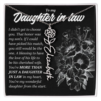 Daughter In Law Gift, Custom Birth Month Flower Name Necklace