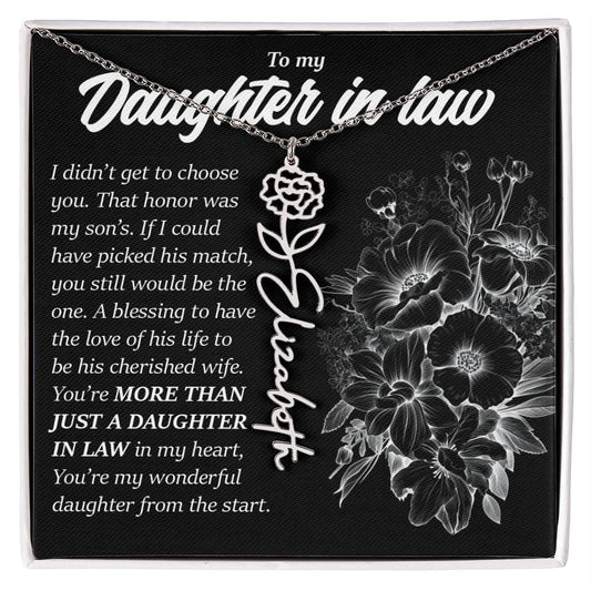 Daughter In Law Gift, Custom Birth Month Flower Name Necklace