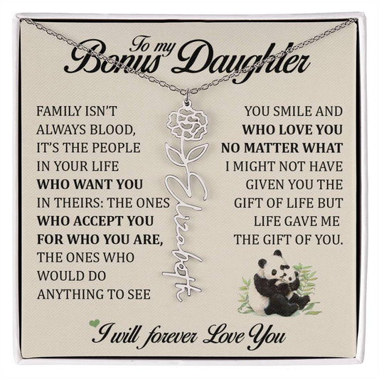 To My Bonus Daughter, Name Flower Necklace
