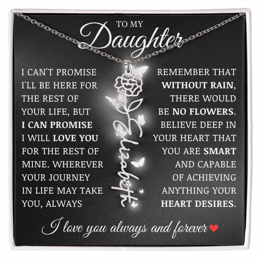To My Daughter "No Rain No Flowers" Name Necklace