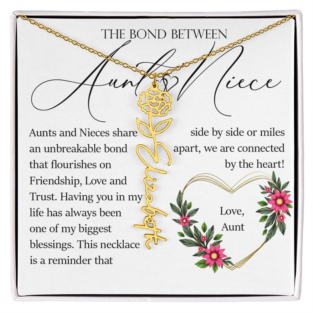 Aunt and Niece Gift, Name Flower Necklace