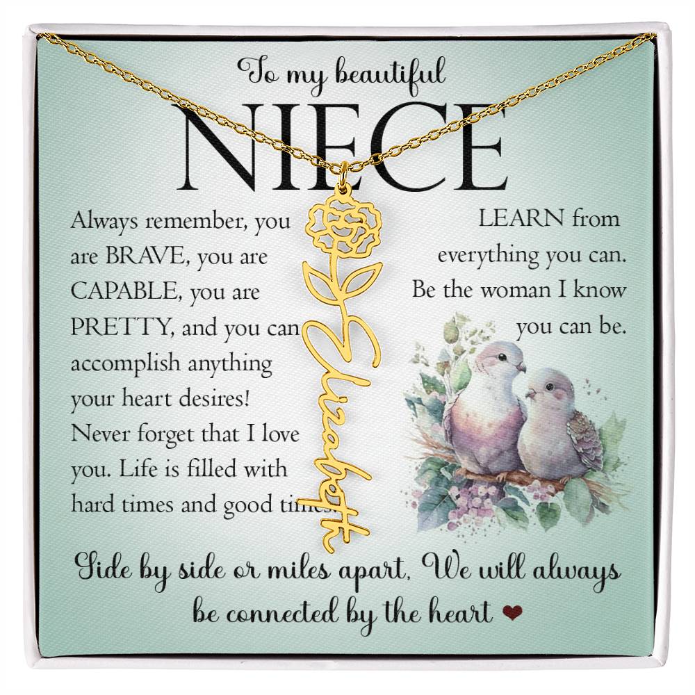 Niece Gift, Name Flower Necklace