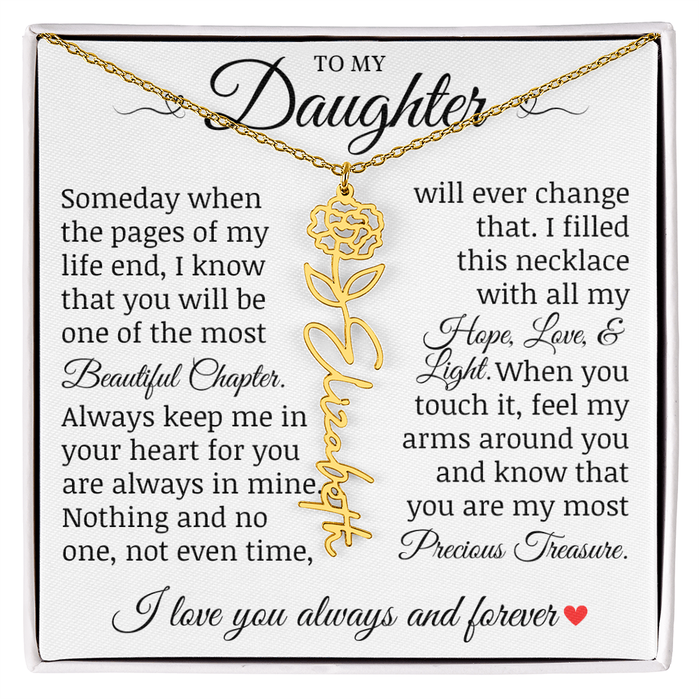To My Daughter "Precious Treasure" Name Flower Necklace