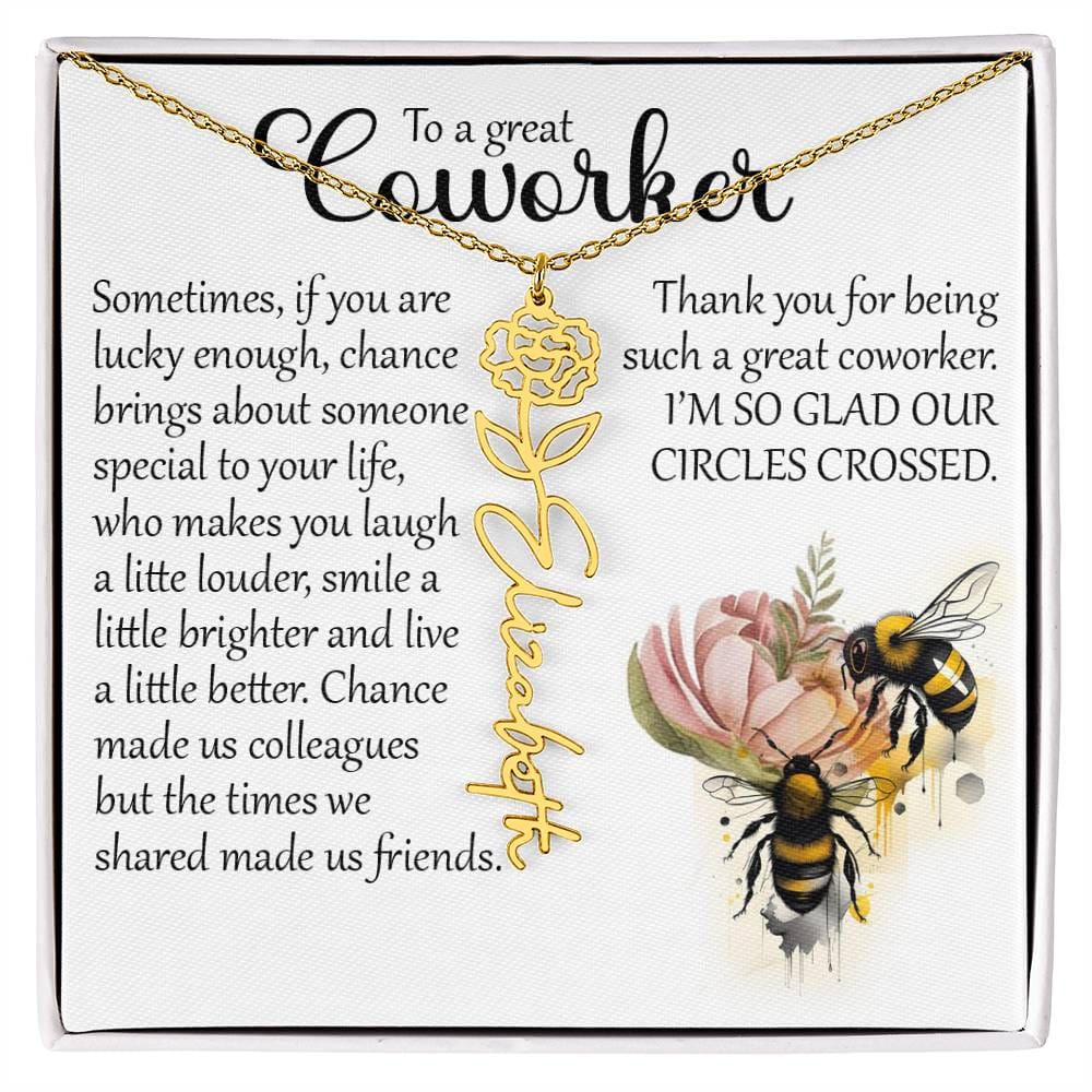Coworker Gift, Custom Birth Month Name Flower Necklace for Colleague