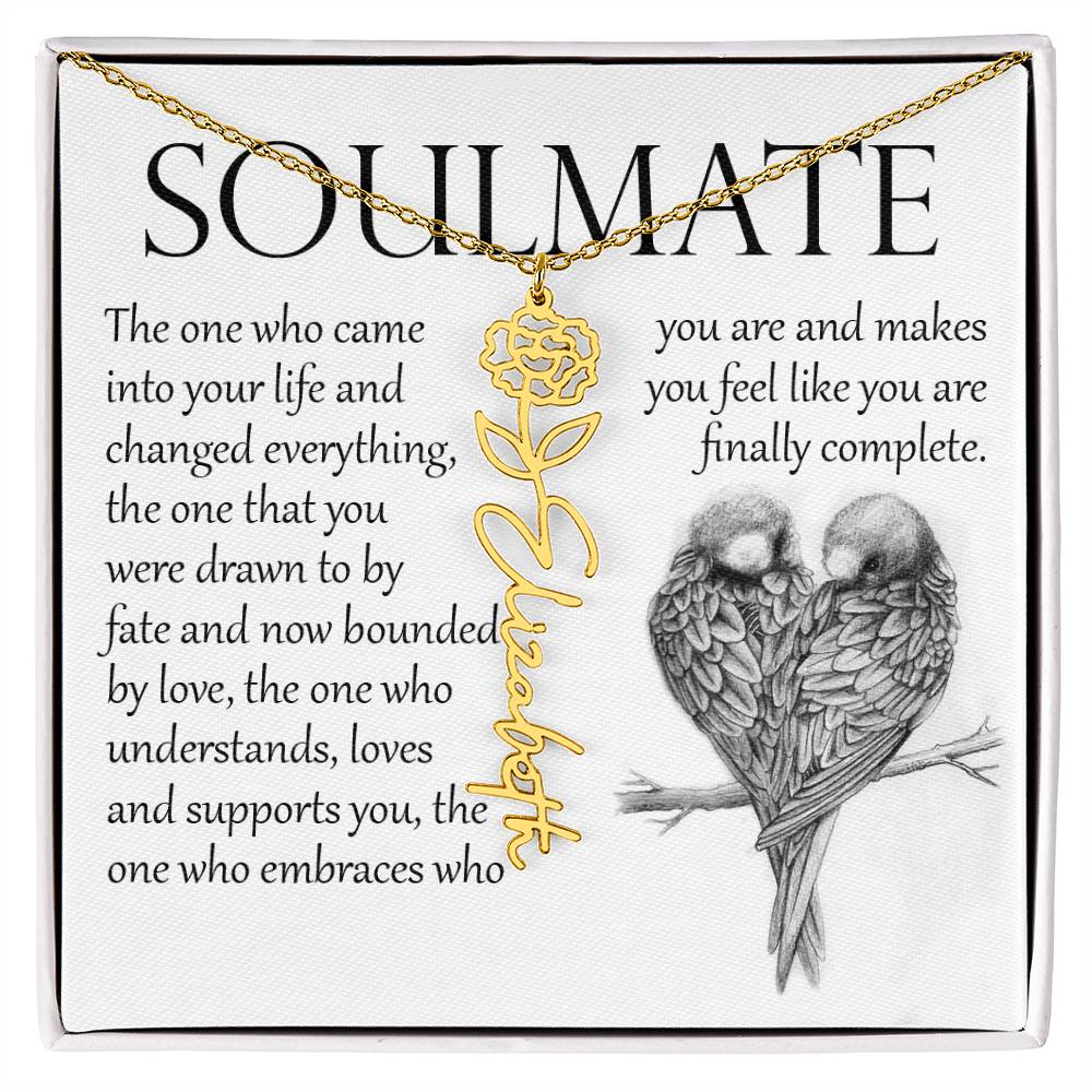 Soulmate Gift, Name Flower Necklace
