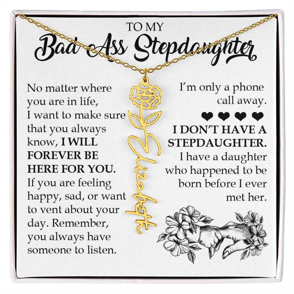 Personalized Daughter Keepsake Gift, Name Flower Necklace