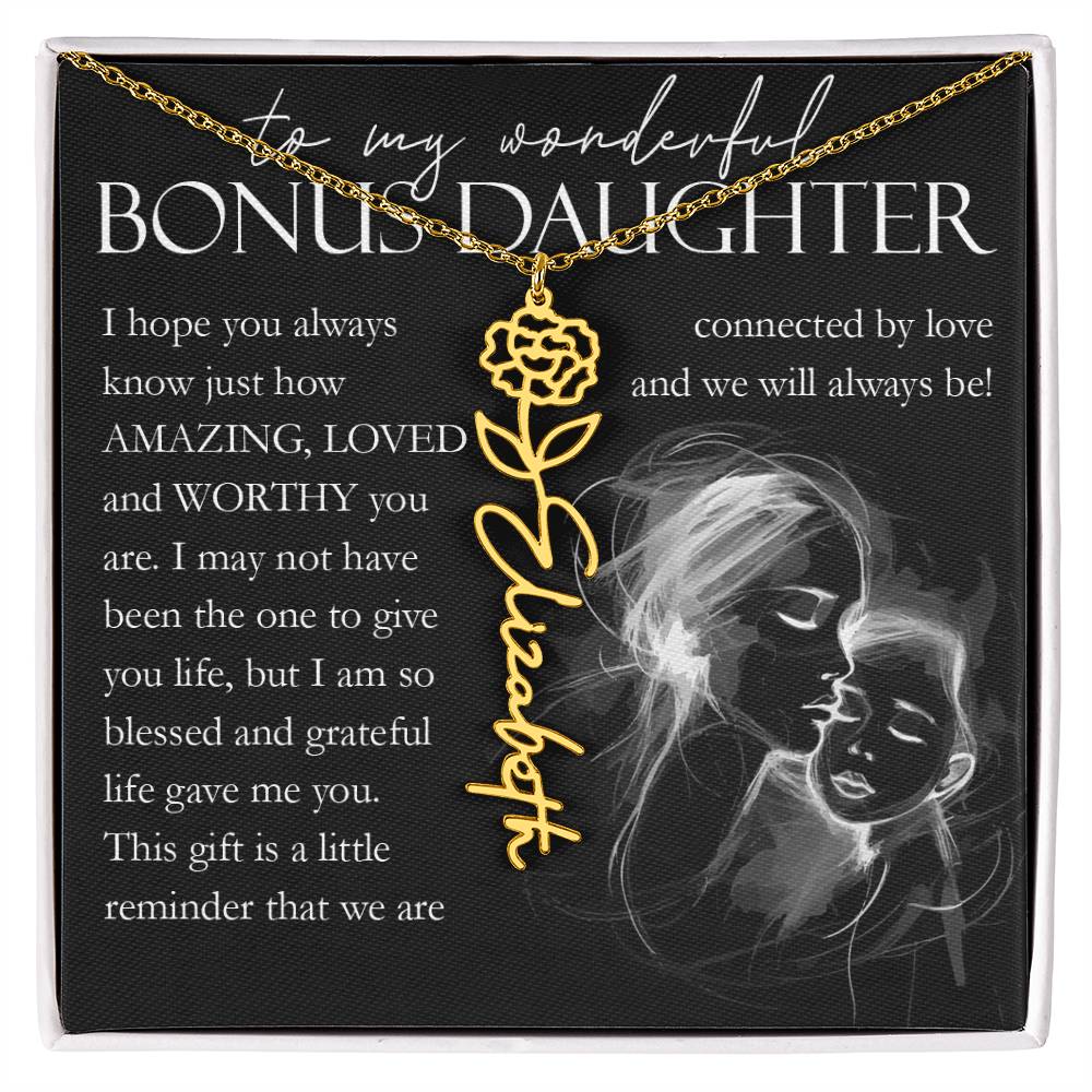 Bonus Daughter Gift, Custom Name Flower Necklace