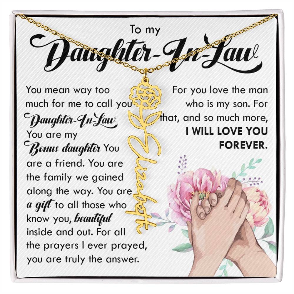 Daughter In Law Gift, Custom Name Flower Necklace