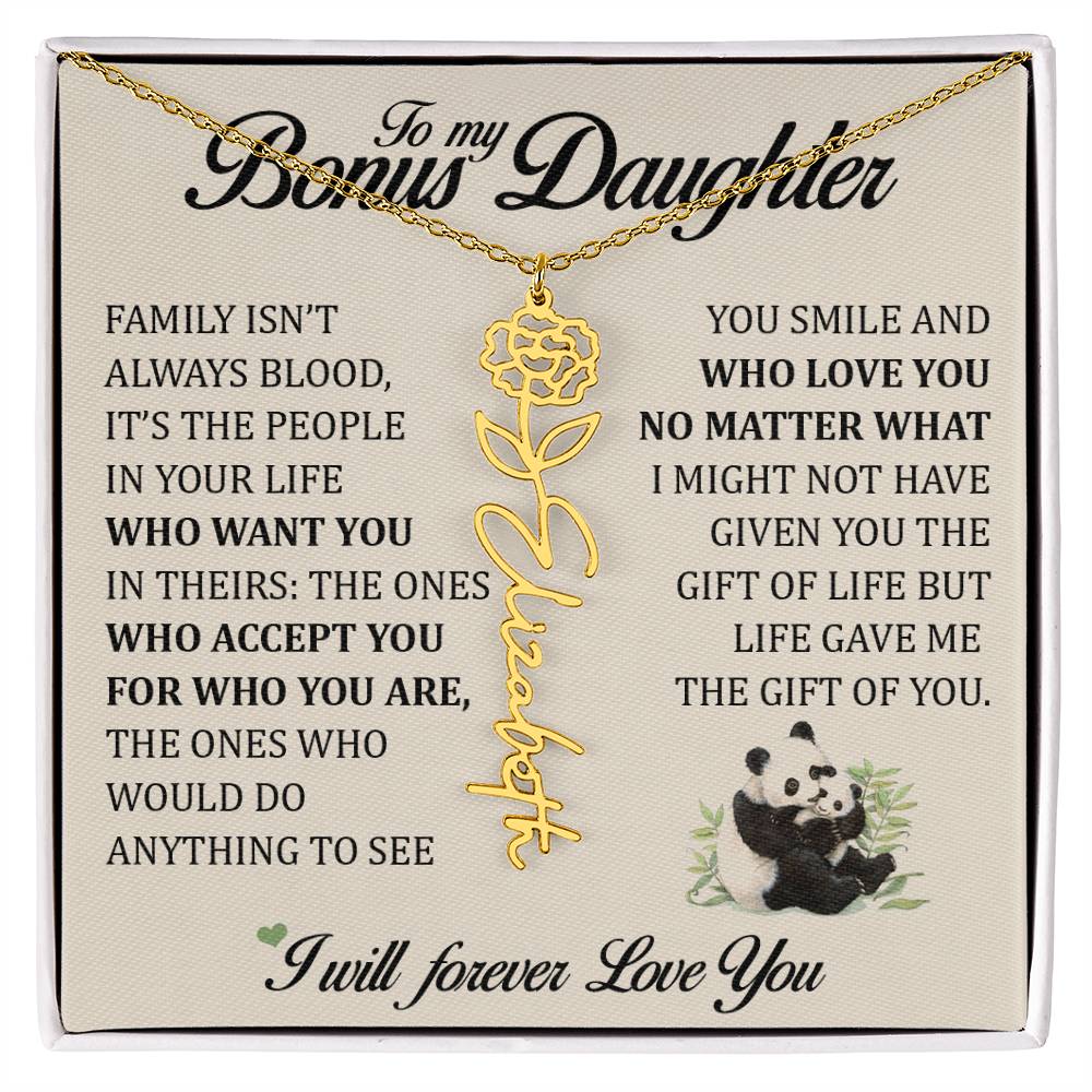 To My Bonus Daughter, Name Flower Necklace