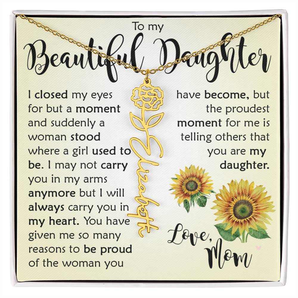 Custom Name Flower Necklace, Daughter Gift