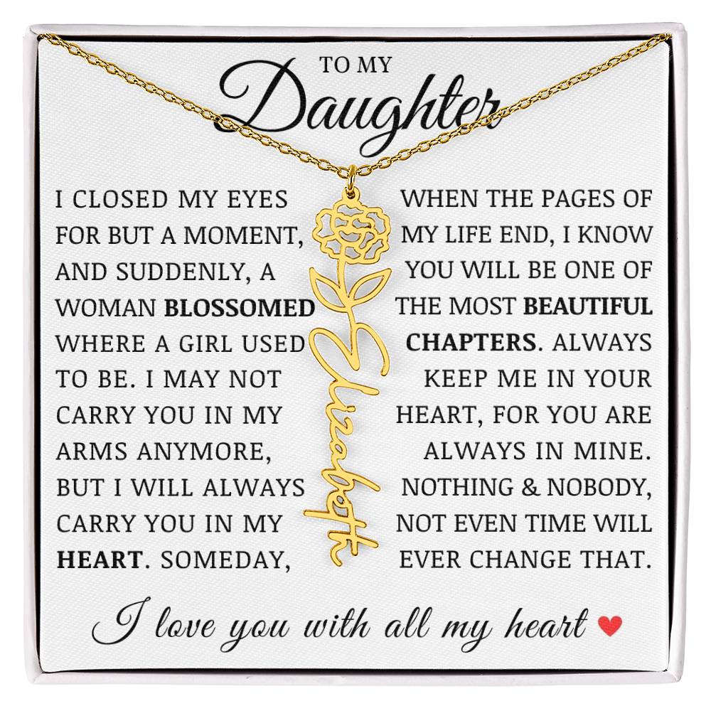 To My Daughter, Customized Birth Flower Name Necklace, Birthday Christmas Graduation Gift for Her