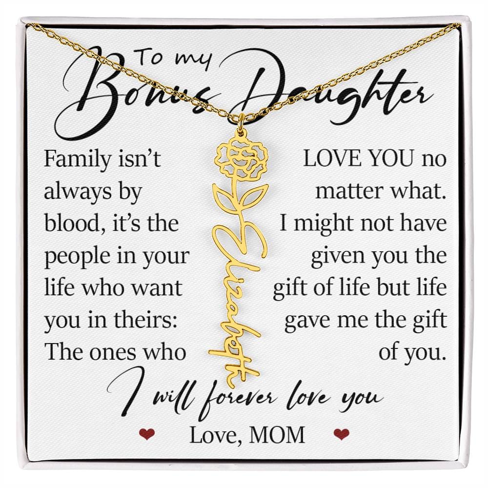 Bonus Daughter Gift, Custom Name Flower Necklace