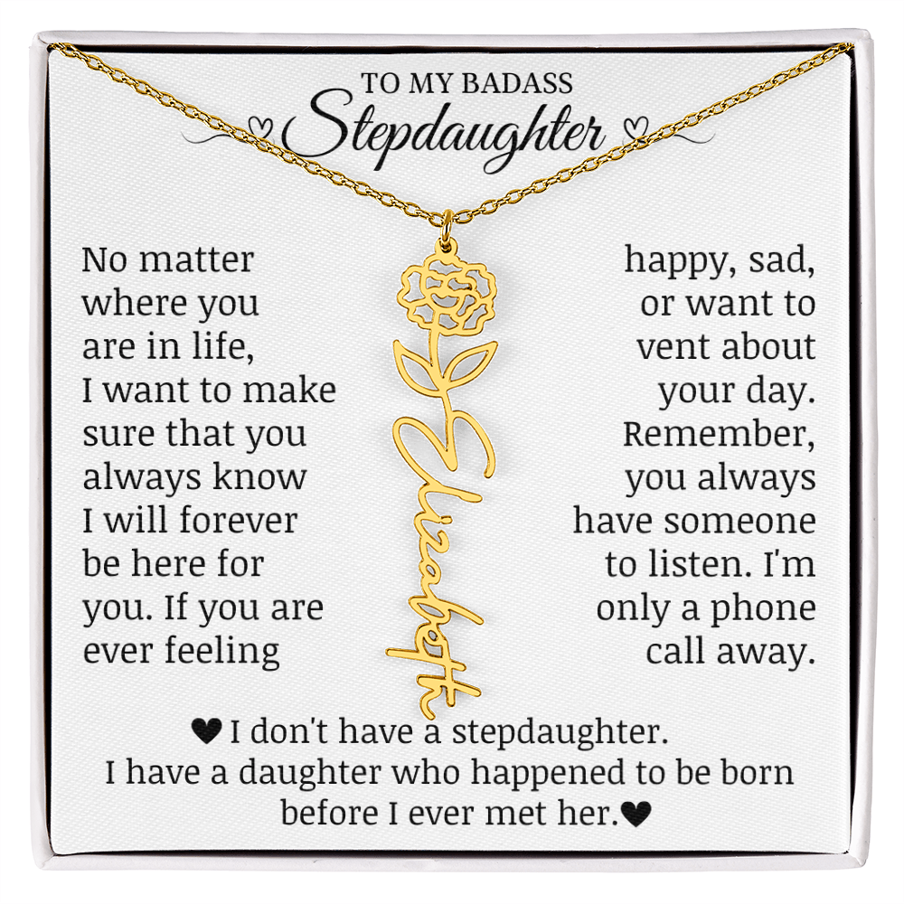 To My Badass Stepdaughter, Name Flower Necklace