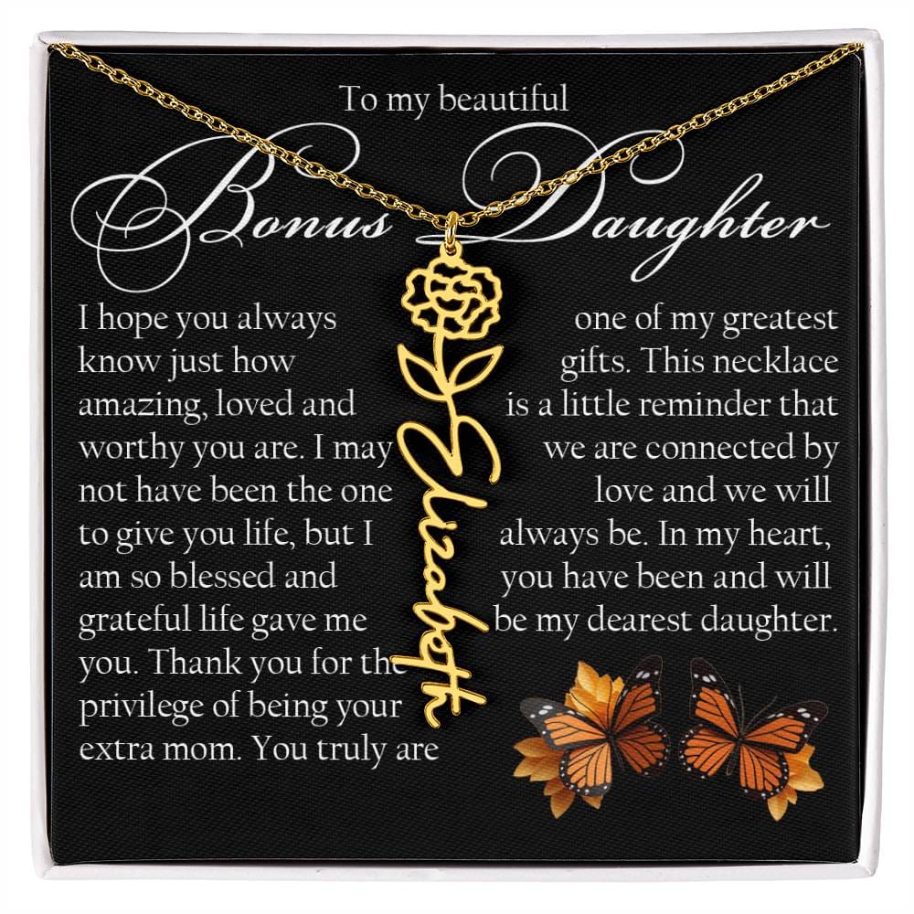 Bonus Daughter Gift, Name Flower Necklace