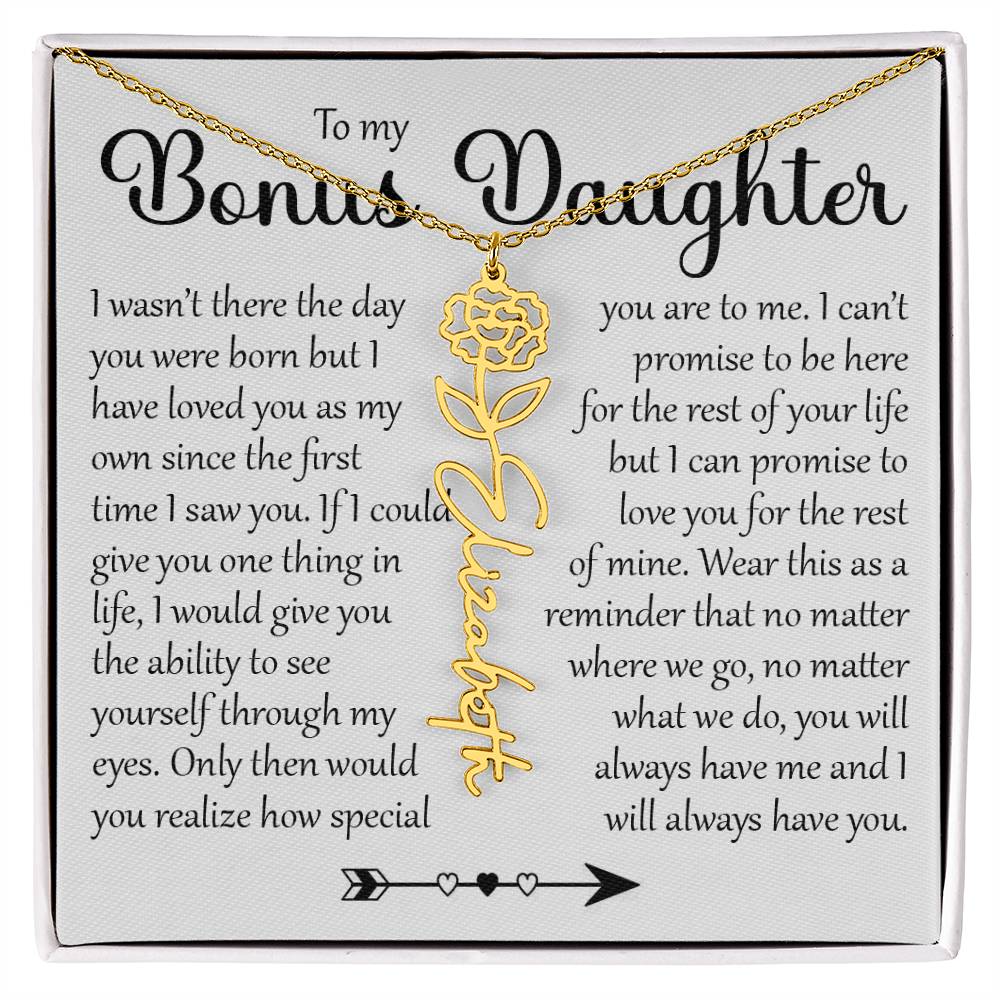 Bonus Daughter Gift, Name Flower Necklace