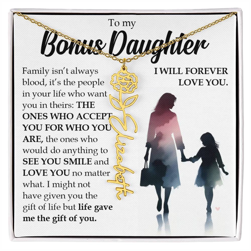 Bonus Daughter Gift, Name Flower Birth Month Necklace