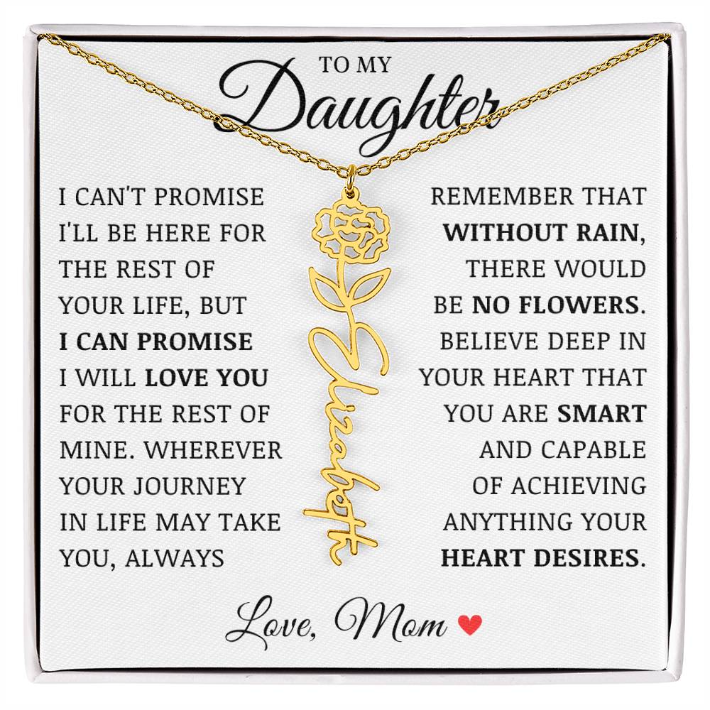 To My Daughter "No Rain No Flowers" Custom Flower Name Necklace