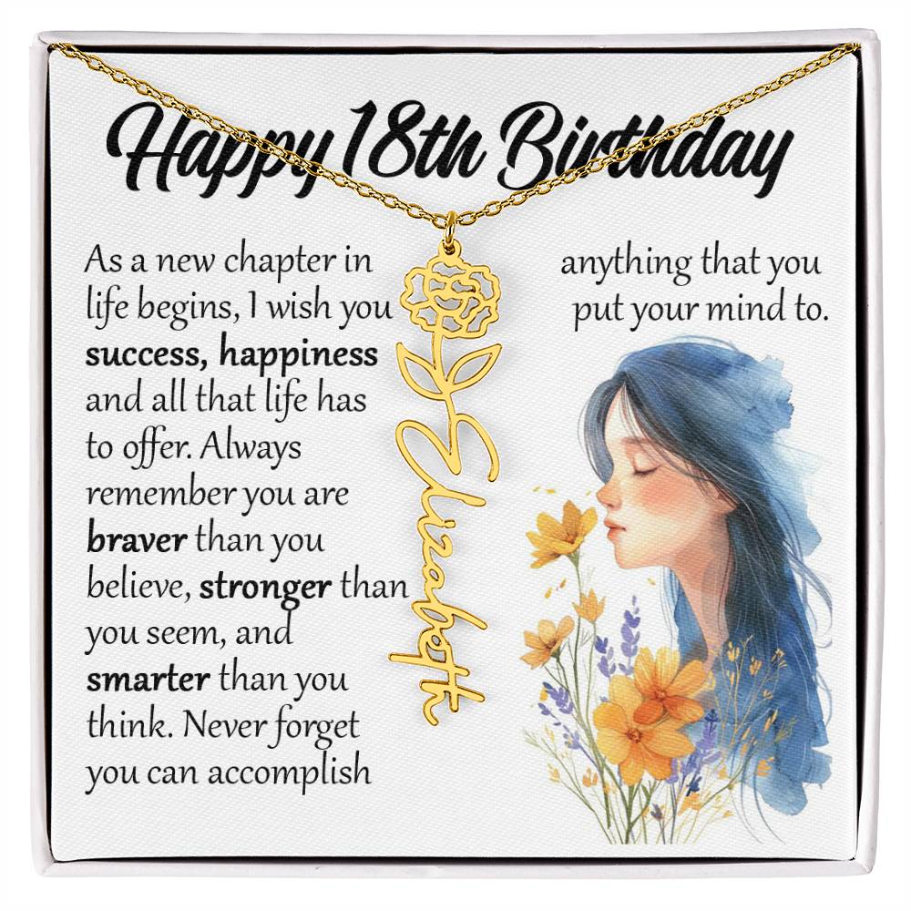 18th Birthday Gift, Custom Birth Month Name Flower Necklace