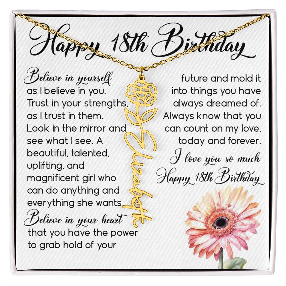 18th Birthday Gift, Custom Birth Month Name Flower Necklace