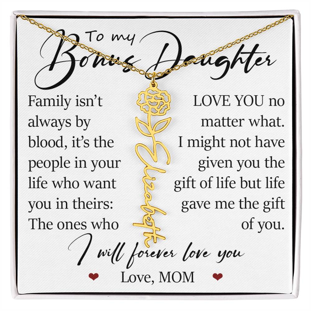 Bonus Daughter Gift, Custom Name Flower Birth Month Necklace