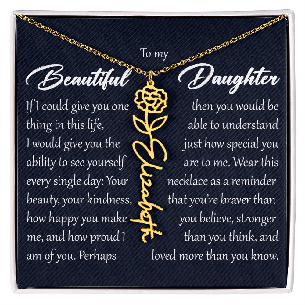 Custom Name Flower Necklace, Daughter Birth Month Pendant Gift