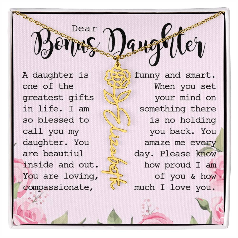 Bonus Daughter Gift, Custom Name Flower Necklace