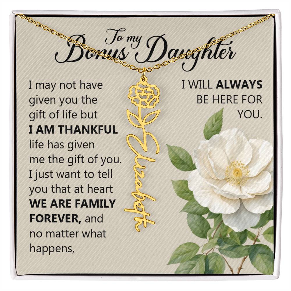 To My Bonus Daughter, Name Flower Necklace