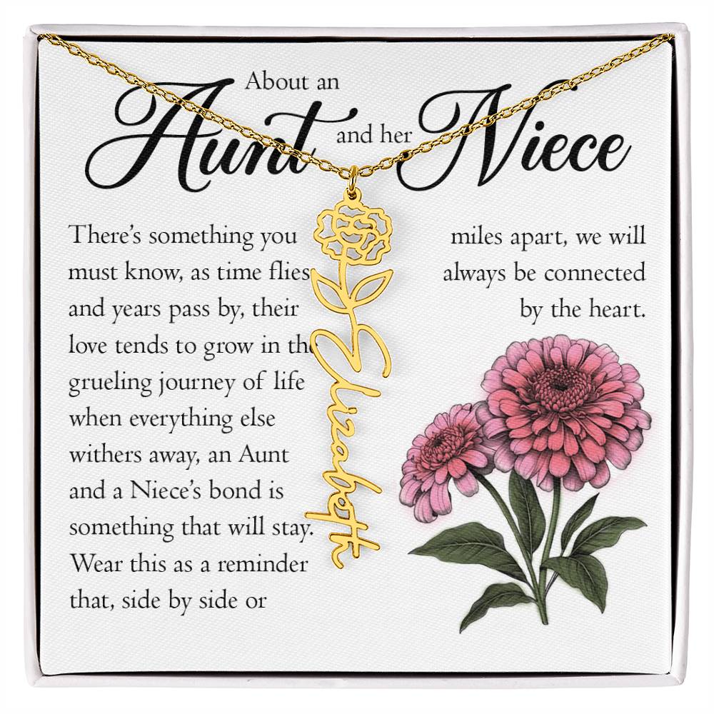 Aunt and Niece Gift, Name Flower Necklace
