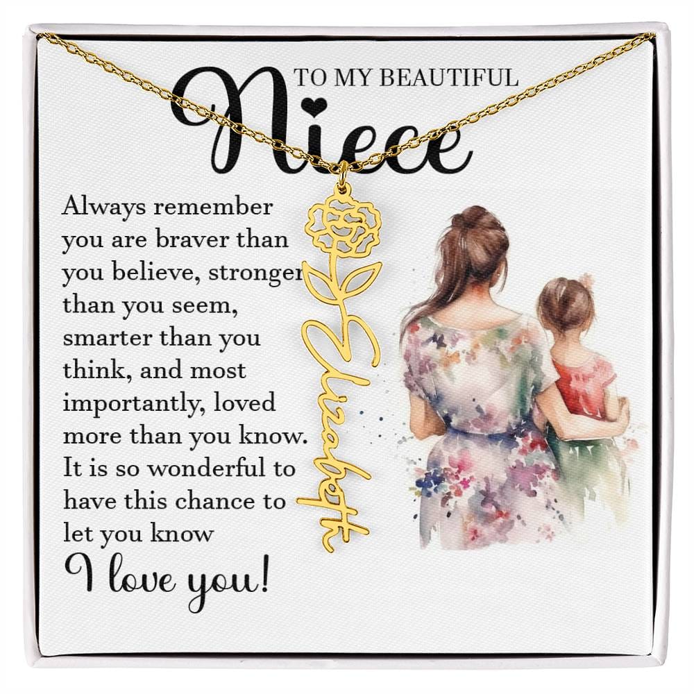 Niece Gift, Name Flower Necklace