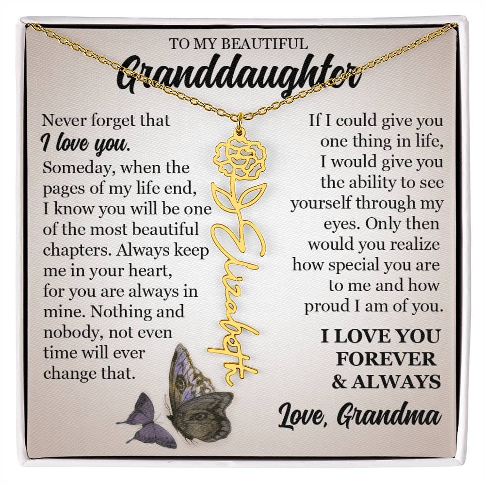To My Beautiful Granddaughter, Custom Name Flower Necklace