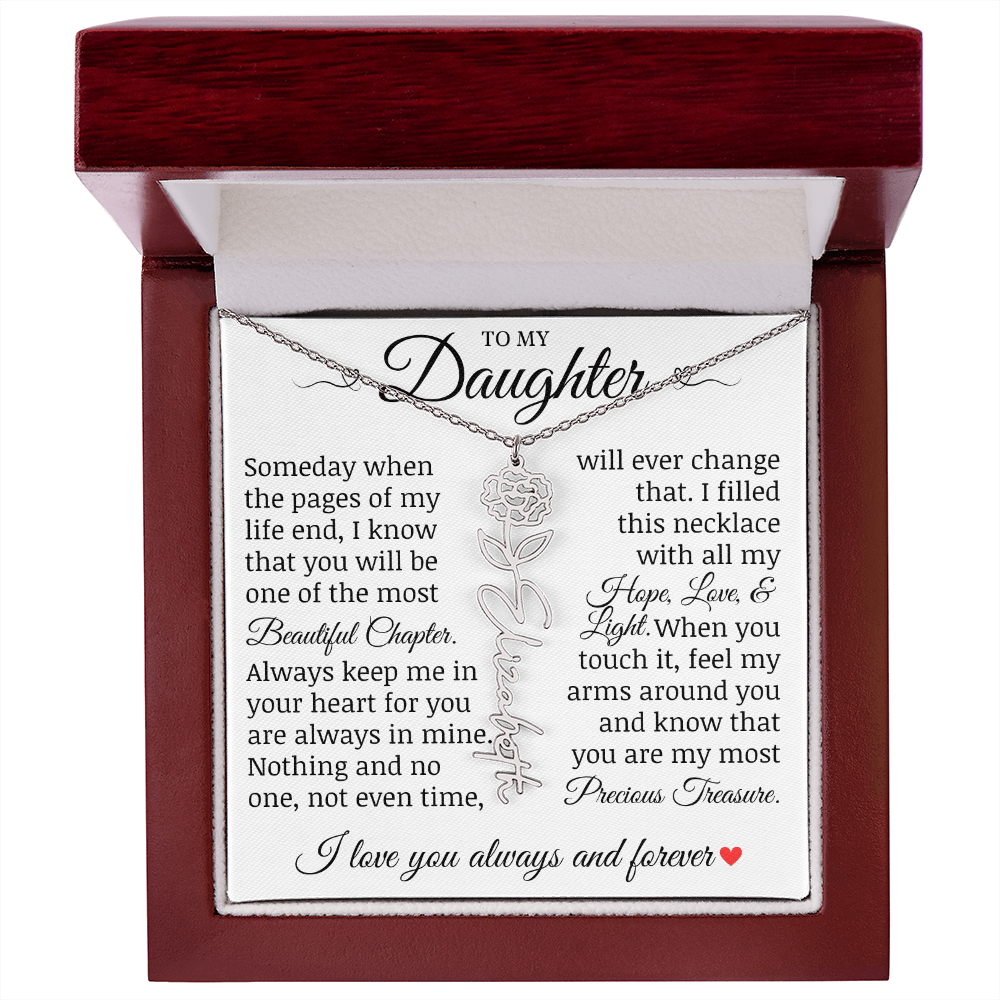To My Daughter "Precious Treasure" Name Flower Necklace