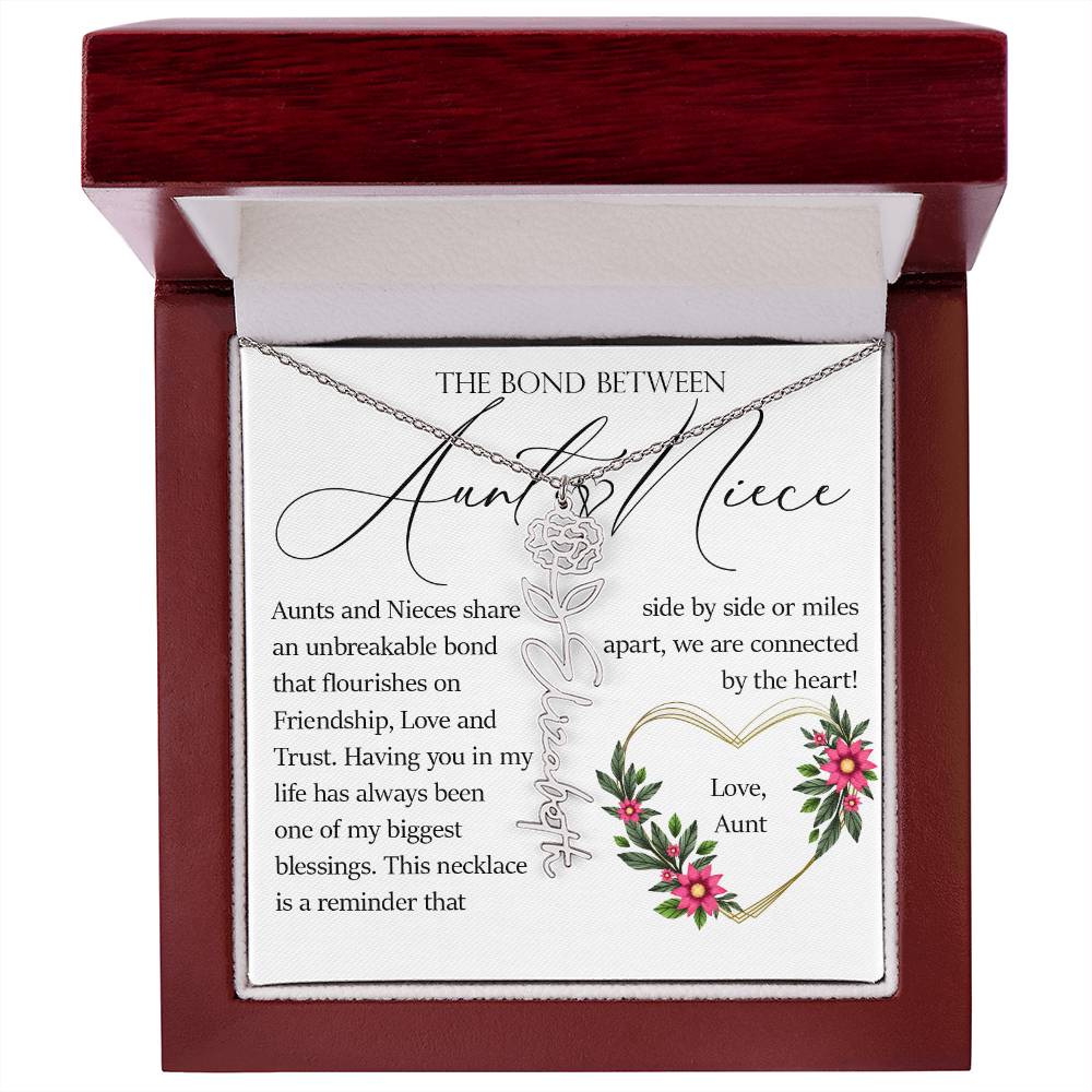 Aunt and Niece Gift, Name Flower Necklace