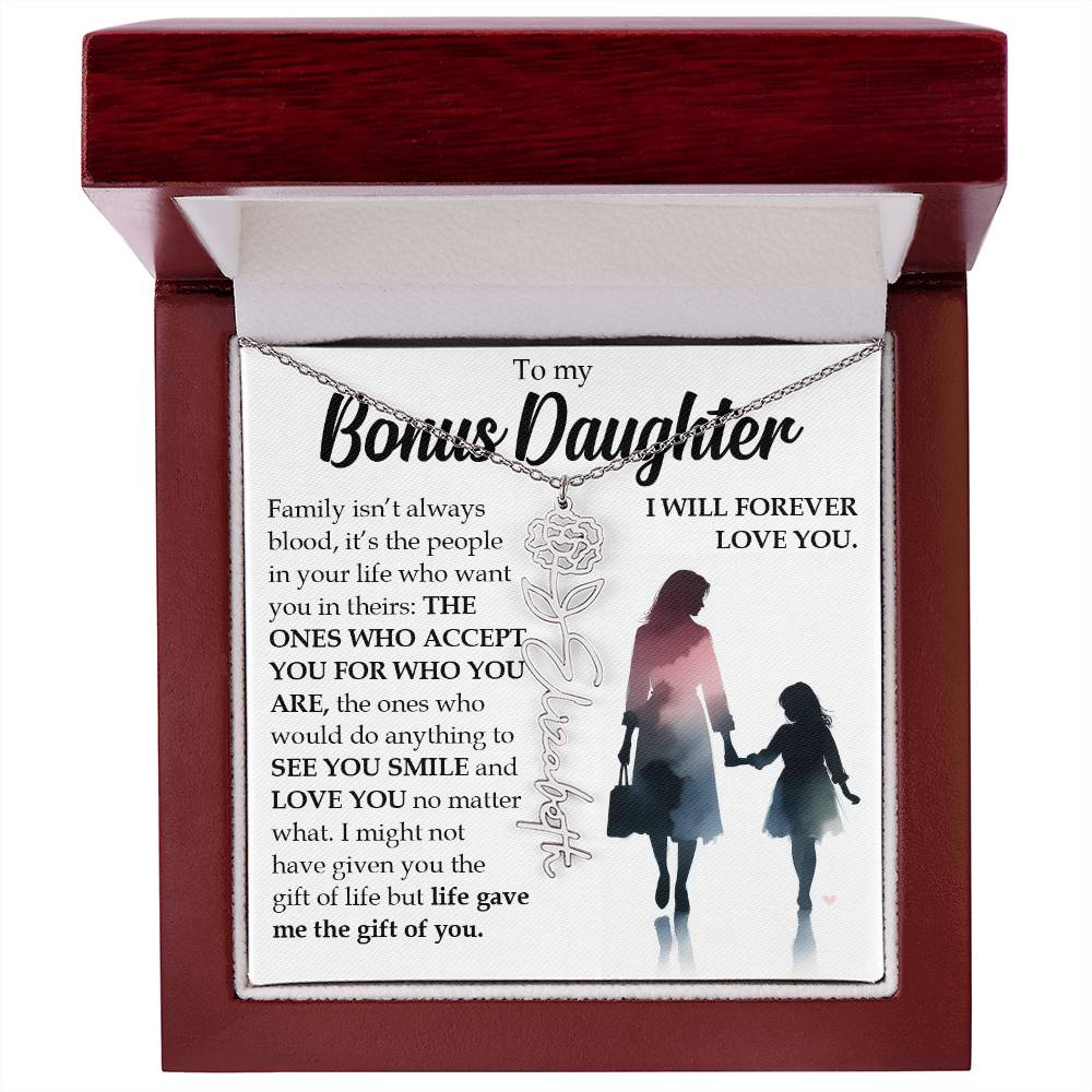Bonus Daughter Gift, Name Flower Birth Month Necklace