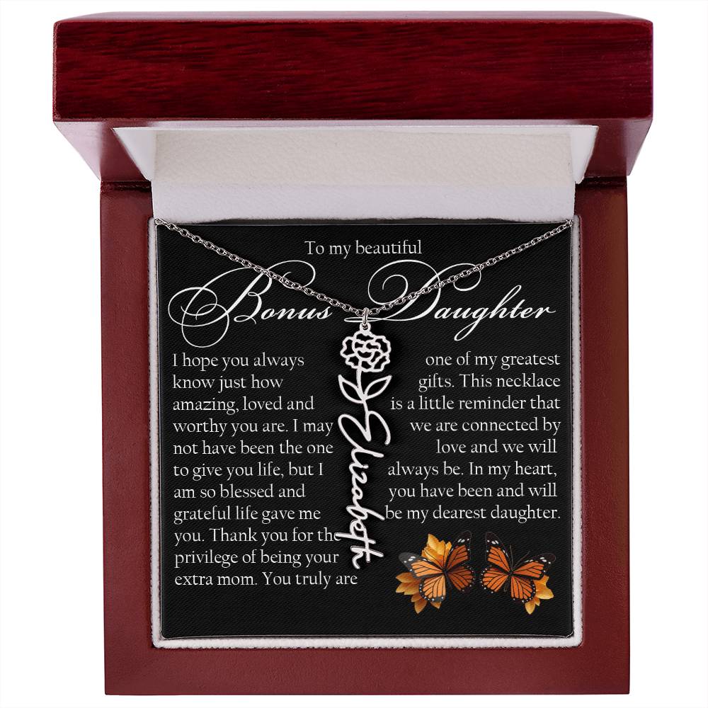 Bonus Daughter Gift, Name Flower Necklace