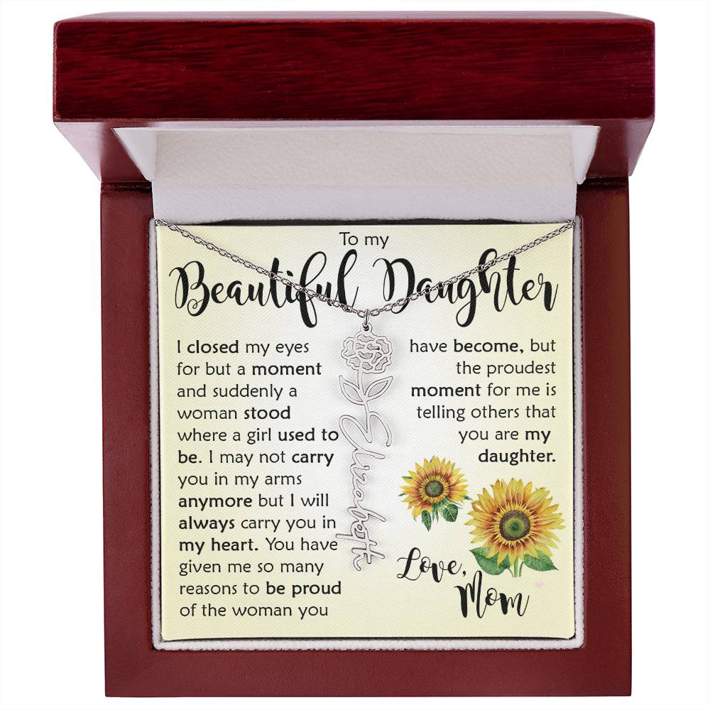 Custom Name Flower Necklace, Daughter Gift