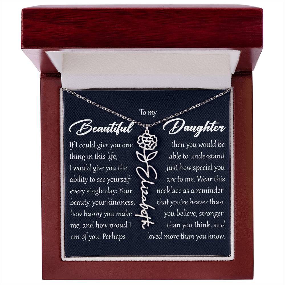 Custom Name Flower Necklace, Daughter Birth Month Pendant Gift