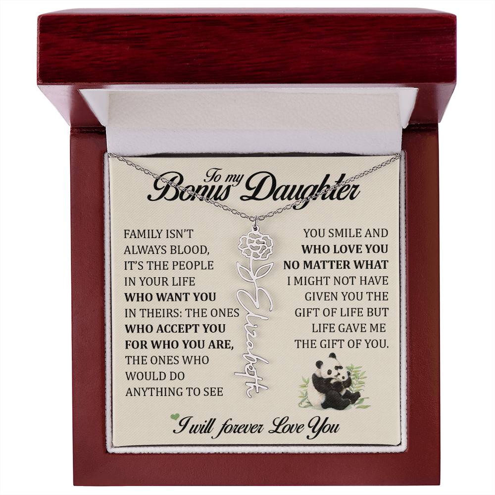 To My Bonus Daughter, Name Flower Necklace